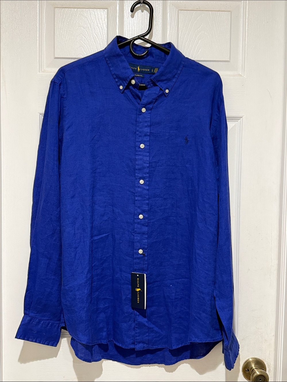 NWT Ralph Lauren Men’s Cobalt Blue 100% Linen Button-Down Shirt